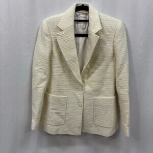 Club Monaco Textured Tweed White Cream Wool Blend Lined Blazer Small